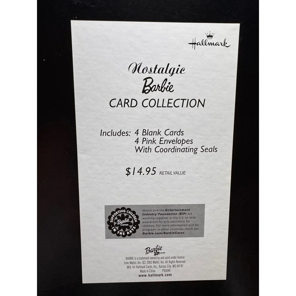 Hallmark Nostalgic Barbie Card Collection 4 Blank Cards Pink Envelopes 2003 NWOT